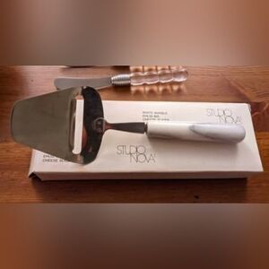 Set: Studio Nova Stainless Steel White Marble Cheese Slicer (New) And 2 Knives